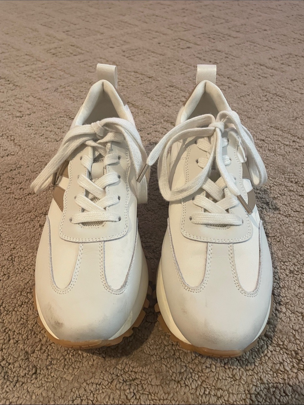 Women's White Lace-Up Fashion Sneakers with Tan Accent